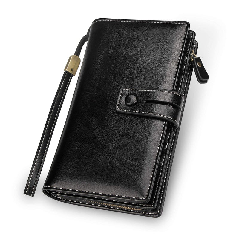 FT FUNTOR Women's Big Fat RFID Blocking Wallet Leather Zip Around Clutch Large Purse Phone Organizer Wristlet - Image 1